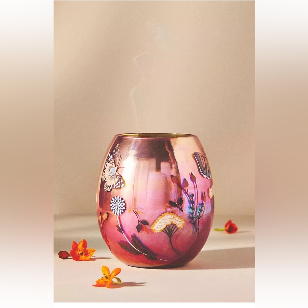 Anthropologie Winslow Floral Blooming Dahlia & Currant Hand-Painted Glass Candle